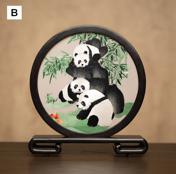 Exclusive Business Present Panda Embroidered Decor, Traditional Chinese Suzhou Embroidery Ornament, Premium Souvenir, Unique Birthday Gift-Art Painting Canvas