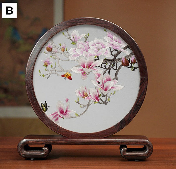 Traditional Chinese Suzhou Silk Embroidered Ornament, Premium Souvenir, Exclusive Business Presents, Creative Birthday Gift, Flower and Birds Embroidery Ornaments-Art Painting Canvas