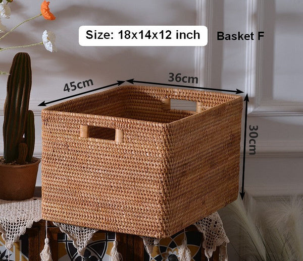 Rectangular Storage Basket, Woven Storage Baskets, Rattan Storage Basket for Clothes, Storage Baskets for Bathroom, Kitchen Storage Basket-Art Painting Canvas