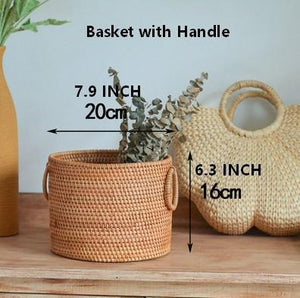 Small Rattan Storage Basket, Round Storage Basket, Woven Storage Basket, Kitchen Storage Baskets-Art Painting Canvas