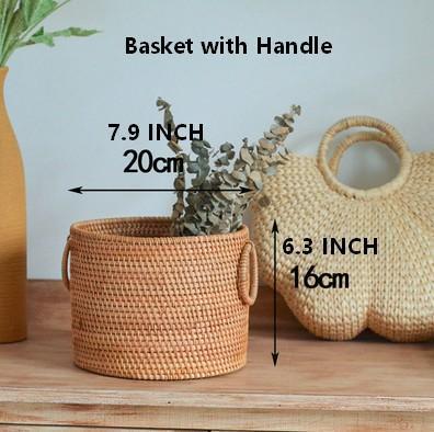 Small Rattan Storage Basket, Round Storage Basket, Woven Storage Basket, Kitchen Storage Baskets-Art Painting Canvas