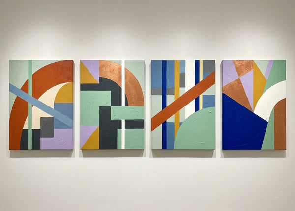 Modern Wall Art for Living Room, Multi Panel Canvas Paintings, Abstract Geometric Art-Art Painting Canvas