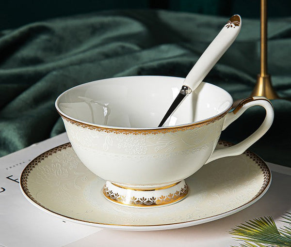 Porcelain Coffee Cup Set, White Ceramic Cups, 7.8 oz British Ceramic Coffee Cups, Unique Tea Cup and Saucer in Gift Box-Art Painting Canvas
