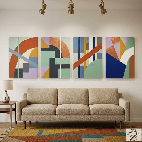 Modern Wall Art for Living Room, Multi Panel Canvas Paintings, Abstract Geometric Art-Art Painting Canvas