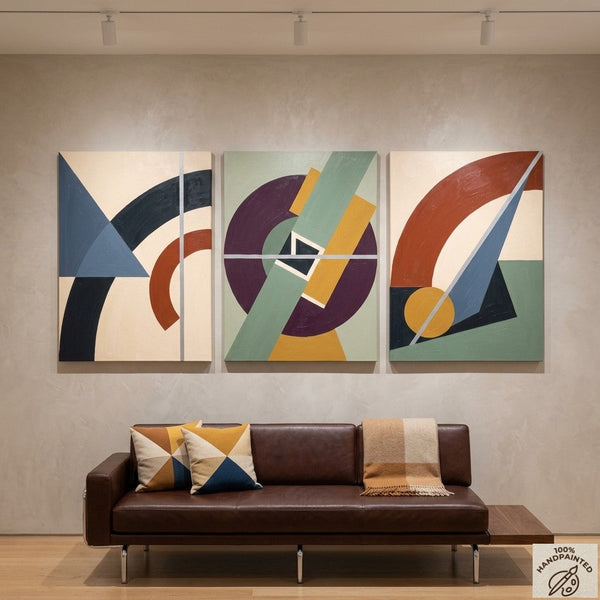 Abstract Geometric Art, Modern Paintings for Mid Century Living Room, Multi Panel Canvas Paintings-Art Painting Canvas