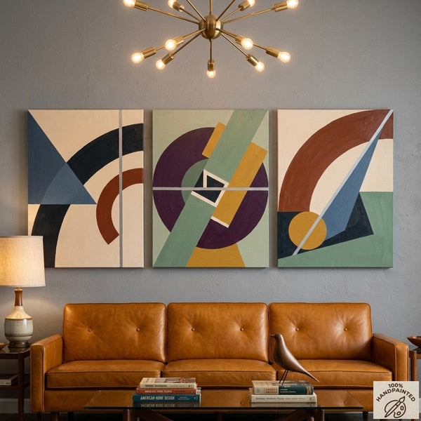 Abstract Geometric Art, Modern Paintings for Mid Century Living Room, Multi Panel Canvas Paintings-Art Painting Canvas