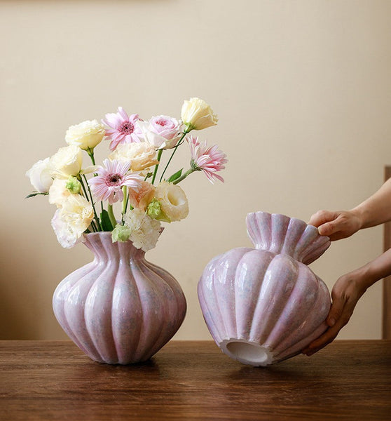 Handmade Water Holding Flower Vases, Porcelain Flower Vases, Modern Flower Vase Centerpiece on Table, Ceramic Bouquet Vases-Art Painting Canvas