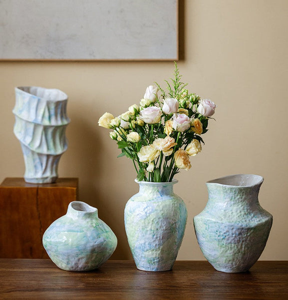 Modern Porcelain Flower Vases, Handmade Water Holding Flower Vases, Centerpiece on Dining Table, Ceramic Bouquet Vases, Flower Vases on Table-Art Painting Canvas