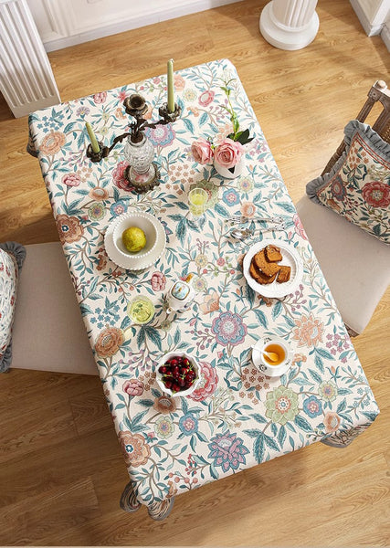 Flower Farmhouse Table Cover, Modern Tablecloth, Rectangle Tablecloth Ideas for Dining Table, Square Linen Tablecloth for Coffee Table-Art Painting Canvas