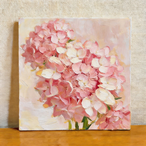 Small Canvas Artwork, Pink Hydrangeas in Full Bloom, Hand Painted Canvas Art, Still Life Painting, Original Flower Paintings, Buy Small Artwork Online-Art Painting Canvas