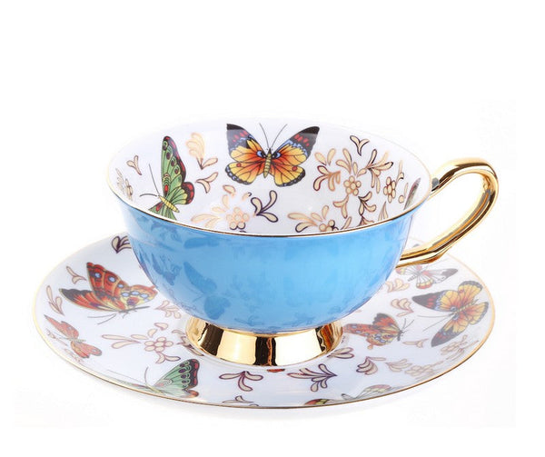 Creative Butterfly Ceramic Coffee Cups, Unique Butterfly Coffee Cups and Saucers, Beautiful British Tea Cups, Creative Bone China Porcelain Tea Cup Set-Art Painting Canvas