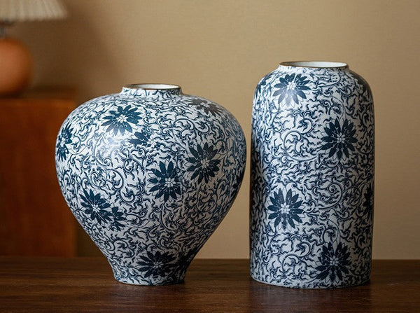 Vintage Bouquet Flower Vases, Centerpiece on Dining Table, Large Blue Flower Vase on Table, Handmade Porcelain Flower Vases Urn, Water Holding Flower Vases-Art Painting Canvas