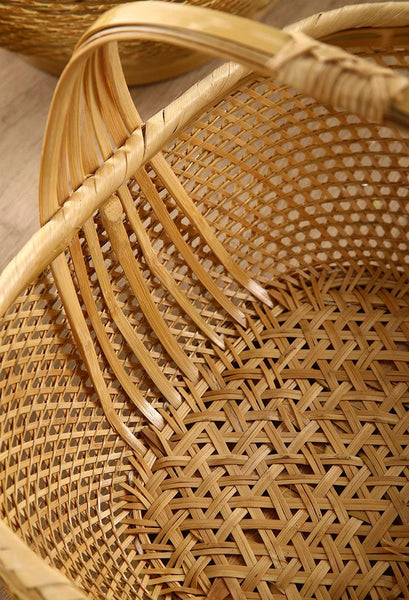 Extra Large Picnic Food Basket with Handle, Lovely Bamboo Baskets for Vegetable, Natural Hand-woven Bamboo Basket, Natural Fruit Basket Kitchen Storage Baskets-Art Painting Canvas