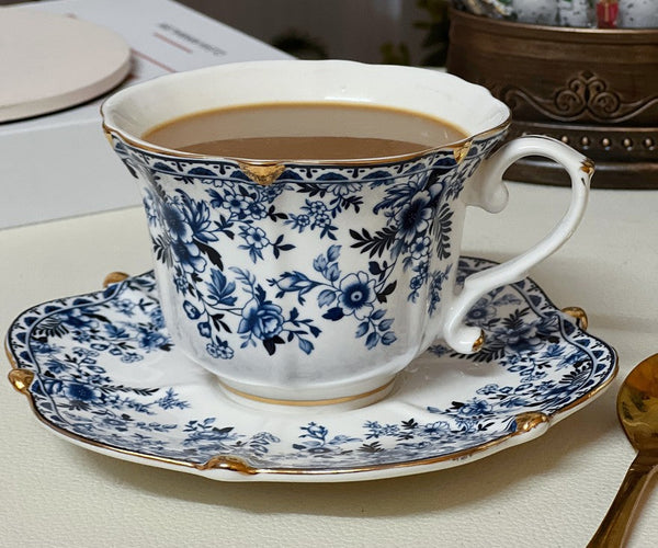 French Style China Porcelain Tea Cup Set, Unique Tea Cup and Saucers, Royal Ceramic Cups, Elegant Vintage Ceramic Coffee Cups for Afternoon Tea