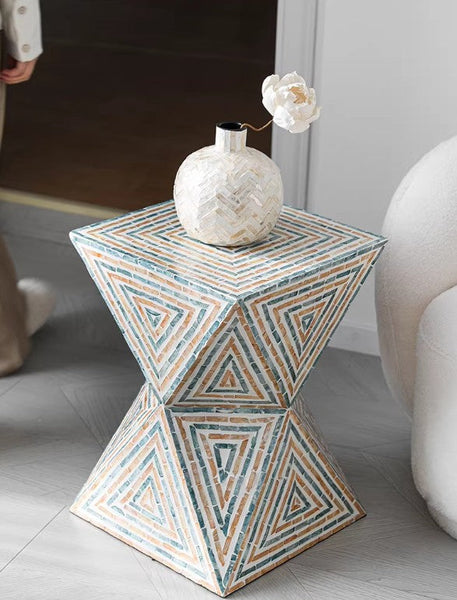 Contemporary Small Sofa Side Table, Shell Small Side Table, Unique Small End Table, Portable Casual Side Table, Creative Coffee Table-Art Painting Canvas