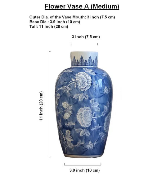 Centerpiece Ceramic Bouquet Vases, Handmade Modern Flower Vase, Large Flower Vases on Dining Table, Blue Porcelain Flower Vases-Art Painting Canvas