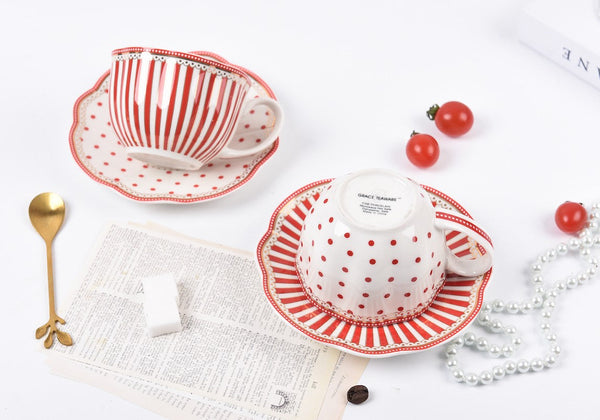 Elegant Modern Ceramic Coffee Cups, Creative Porcelain Tea Cup Saucer Set, Unique Porcelain Cup and Saucer, Afternoon British Tea Cups-Art Painting Canvas