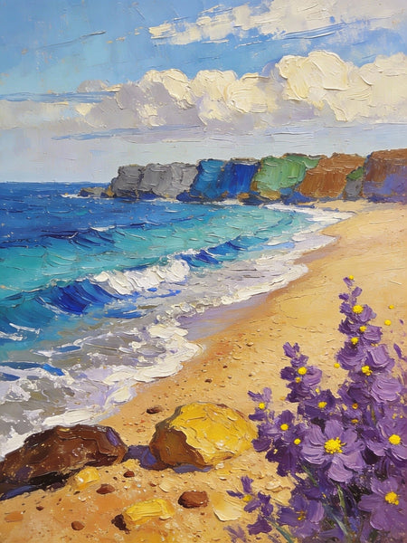 Original Small Paintings on Canvas, Seashore Beach, Small Landscape Paintings, Small Paintings on Canvas, Hand Painted Canvas Art, Palette Knife Impasto Paintings-Art Painting Canvas