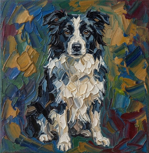 Border Collie Dog Portrait, Abstract Pet Portrait Painting, Original Acrylic Paintings, Heavy Texture Painting, Impasto Artwork, Small Art on Canvas, Hand Painted Canvas Art-Art Painting Canvas