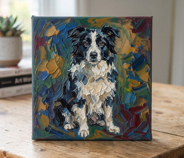 Border Collie Dog Portrait, Abstract Pet Portrait Painting, Original Acrylic Paintings, Heavy Texture Painting, Impasto Artwork, Small Art on Canvas, Hand Painted Canvas Art