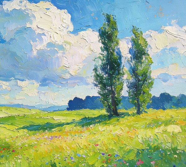 Hand Painted Canvas Art, A Hillside Awash with Wildflowers in Spring, Heavy Texture Artwork, Original Oil Paintings, Small Landscape Paintings, Small Paintings on Canvas-Art Painting Canvas