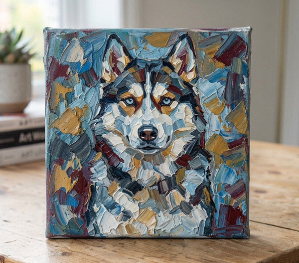 Husky Dog Portrait, Abstract Pet Portrait Painting, Hand Painted Canvas Art, Impasto Artwork, Heavy Texture Painting, Small Art on Canvas, Original Acrylic Paintings-Art Painting Canvas