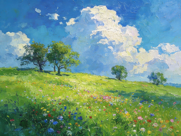 Clouds Over Verdant Hills, On Canvas Small Paintings, Hand Painted Canvas Art, Original Wall Art Paintings, Original Artwork Small Paintings, Small Landscape Paintings-Art Painting Canvas