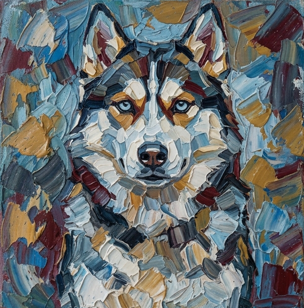 Husky Dog Portrait, Abstract Pet Portrait Painting, Hand Painted Canvas Art, Impasto Artwork, Heavy Texture Painting, Small Art on Canvas, Original Acrylic Paintings-Art Painting Canvas