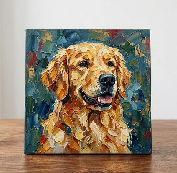 Heavy Texture Painting, Golden Retriever Dog Portrait, Abstract Pet Portrait Painting, Original Acrylic Paintings, Impasto Artwork, Small Art on Canvas, Hand Painted Canvas Art-Art Painting Canvas