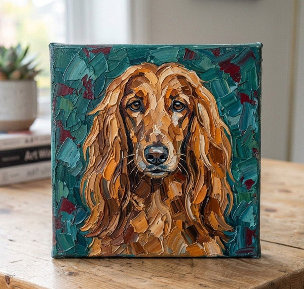Hand Painted Canvas Art, Afghan Hound Dog Portrait, Abstract Pet Portrait Painting, Impasto Artwork, Heavy Texture Painting, Small Acrylic Paintings, Original Small Paintings-Art Painting Canvas