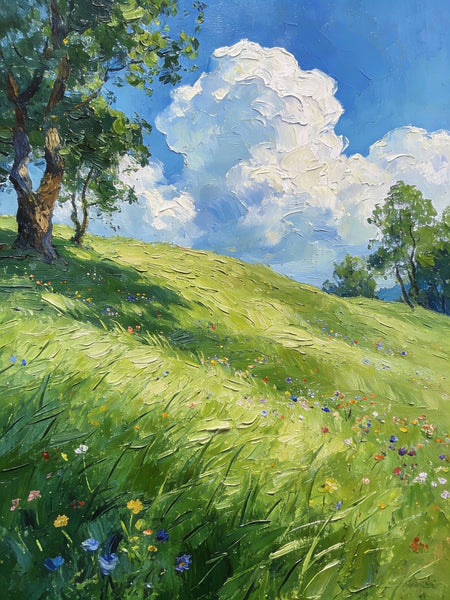 The Lively Spring Hillside, Landscape Small Paintings, Original Artwork Small Paintings, Heavy Texture Oil Paintings, On Canvas Small Paintings, Hand Painted Canvas Art-Art Painting Canvas