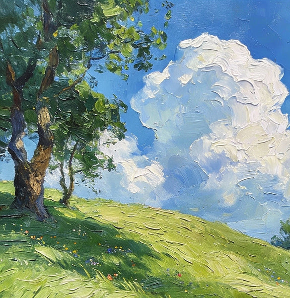 The Lively Spring Hillside, Landscape Small Paintings, Original Artwork Small Paintings, Heavy Texture Oil Paintings, On Canvas Small Paintings, Hand Painted Canvas Art-Art Painting Canvas