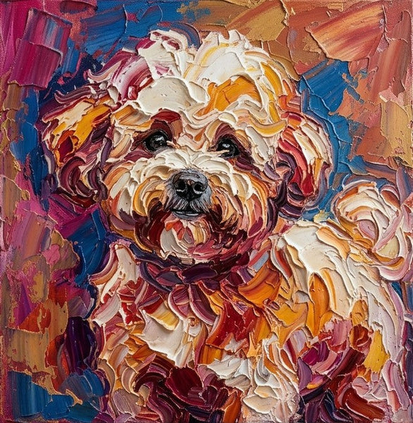 Hand Painted Canvas Art, Bichon Frise Dog Portrait, Abstract Pet Portrait Painting, Impasto Artwork, Original Acrylic Paintings, Heavy Texture Painting, Small Art on Canvas-Art Painting Canvas