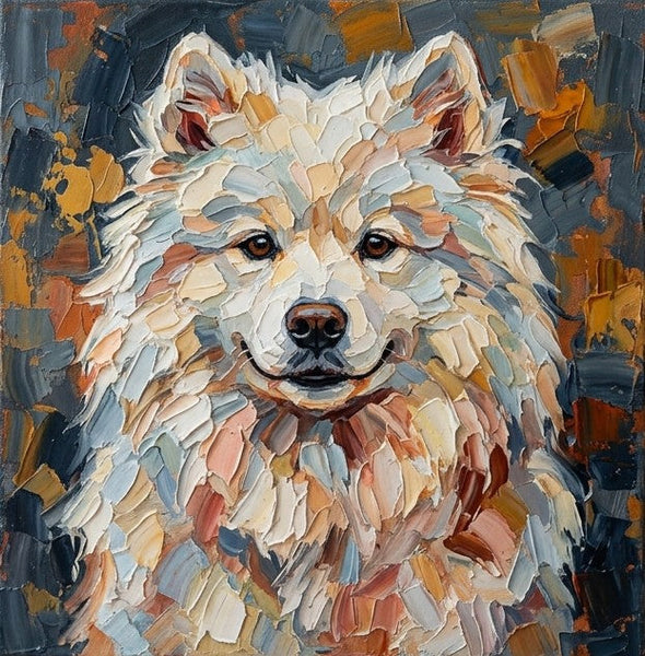 Abstract Pet Portrait Painting, Samoyed Dog Portrait, Hand Painted Canvas Art, Impasto Artwork, Original Acrylic Paintings, Heavy Texture Painting, Small Art on Canvas-Art Painting Canvas