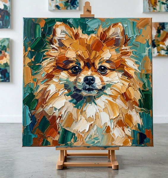 Pomeranian Dog Portrait, Abstract Pet Portrait Painting, Hand Painted Canvas Art, Original Acrylic Paintings, Impasto Artwork, Heavy Texture Painting, Small Art on Canvas-Art Painting Canvas