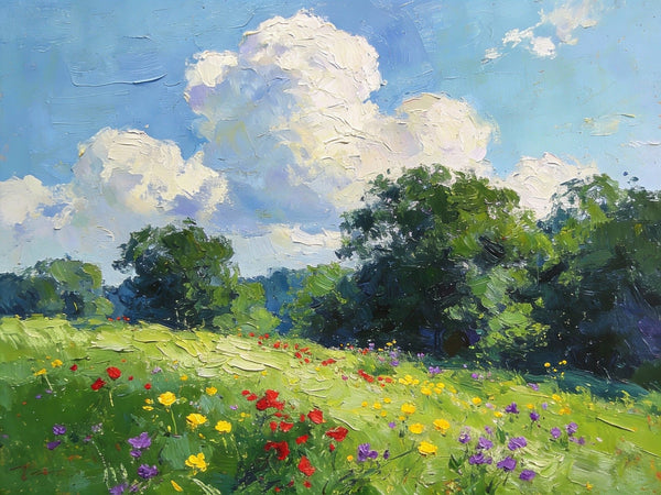 Small Canvas Paintings, Wildflower Valley, A Lush Floral Landscape with Mountains, Original Wall Paintings, On Canvas Small Paintings, Original Artwork Small Paintings, Small Landscape Wall Art-Art Painting Canvas