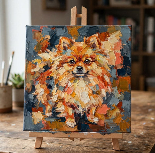 Hand Painted Canvas Art, Pomeranian Dog Portrait, Abstract Pet Portrait Painting, Original Acrylic Paintings, Impasto Artwork, Heavy Texture Painting, Small Art on Canvas-Art Painting Canvas