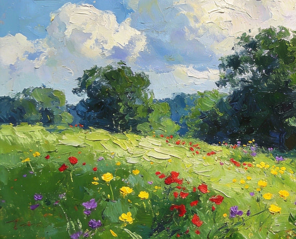 Small Canvas Paintings, Wildflower Valley, A Lush Floral Landscape with Mountains, Original Wall Paintings, On Canvas Small Paintings, Original Artwork Small Paintings, Small Landscape Wall Art-Art Painting Canvas