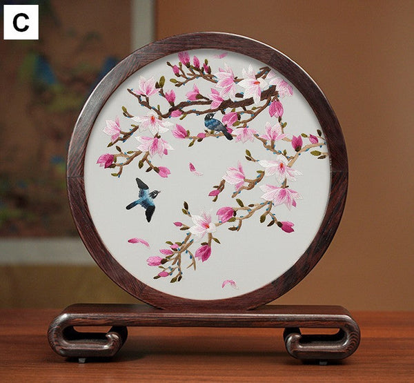Traditional Chinese Suzhou Silk Embroidered Ornament, Premium Souvenir, Exclusive Business Presents, Creative Birthday Gift, Flower and Birds Embroidery Ornaments-Art Painting Canvas