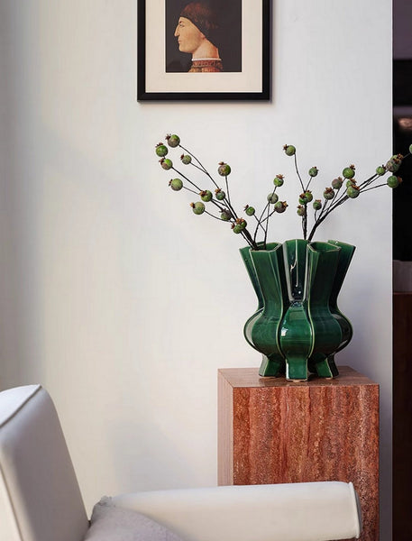Unique Handmade Modern Flower Vase, Centerpiece Ceramic Bouquet Vases, Contemporary Vases on Dining Table, Green Porcelain Vases for Modern Home Decor-Art Painting Canvas
