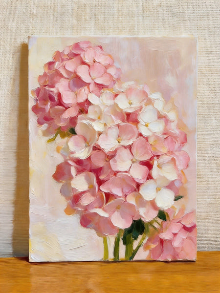 Blooming Pink Hydrangea, Original Flower Paintings, Hand Painted Canvas Art, Original Oil Paintings, Small Canvas Wall Art Paintings-Art Painting Canvas
