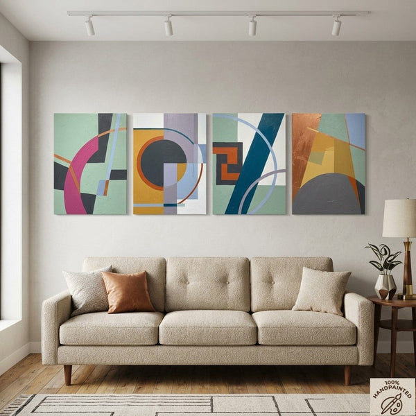 Large Modern Paintings for Living Room, Multi Panel Canvas Paintings, Geometric Contemporary Art, Original Abstract Artwork-Art Painting Canvas