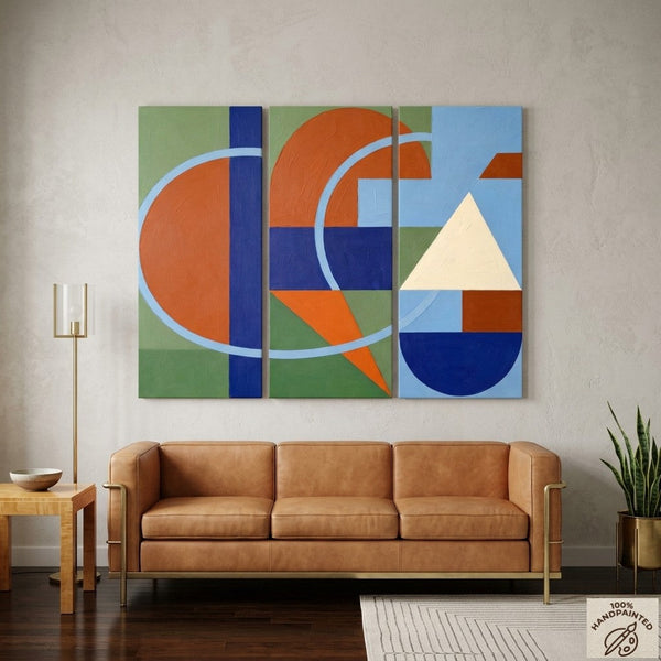 Large Group Paintings, Geometric Abstract Paintings, Modern Paintings for Living Room, Multi Panel Canvas Art-Art Painting Canvas