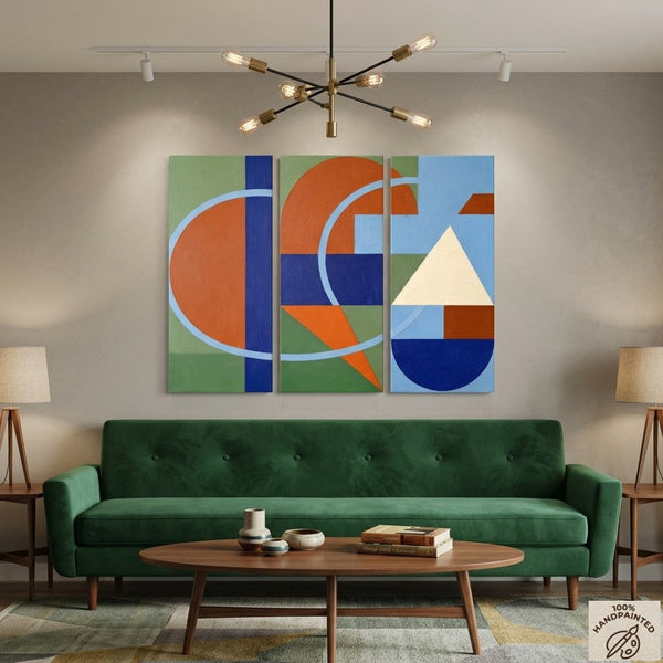 Large Group Paintings, Geometric Abstract Paintings, Modern Paintings for Living Room, Multi Panel Canvas Art-Art Painting Canvas