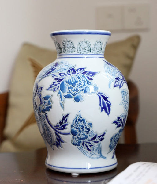 Porcelain Flower Vases, Centerpiece Ceramic Bouquet Vases, Handmade Flower Vase, Vintage Flower Vases on Dining Table-Art Painting Canvas