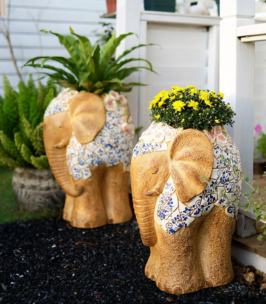Oversized Garden Flower Pot, Modern Outdoor Garden Flower Pots, Extra Large Elephant Garden Flowerpots, Animal Statue for Garden Ornaments, Large Resin Statue for Garden-Art Painting Canvas