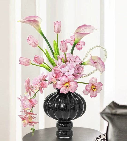 Black Glaze Vase, Contemporary Vases for Modern Home Decor, Black Glass Bud Vases, Handmade Liuli Vases, Centerpiece Vases on Table-Art Painting Canvas