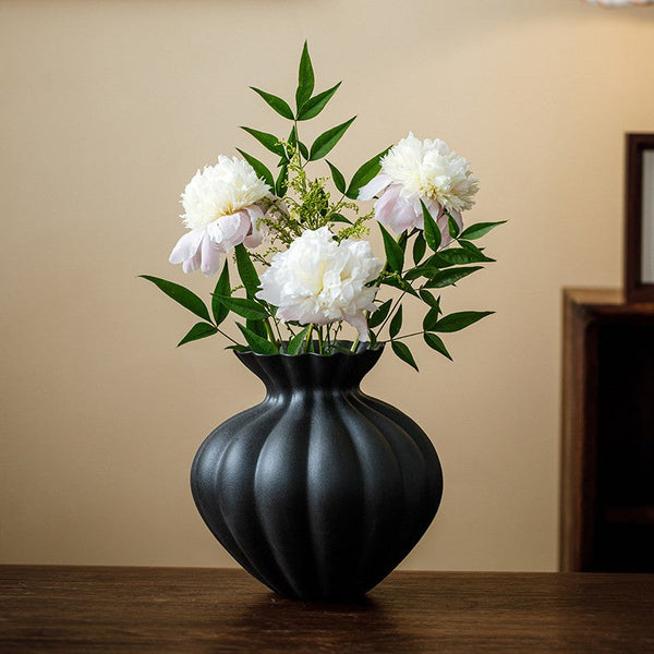 Handmade Water Holding Flower Vases, Modern Black Flower Vase Centerpiece on Table, Porcelain Flower Vases, Ceramic Bouquet Vases-Art Painting Canvas
