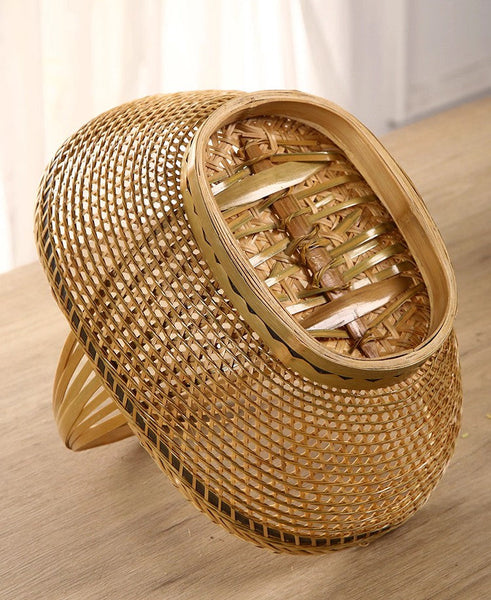 Natural Hand-woven Bamboo Basket, Extra Large Picnic Food Basket with Handle, Lovely Bamboo Baskets for Vegetable, Natural Fruit Basket Kitchen Storage Baskets-Art Painting Canvas