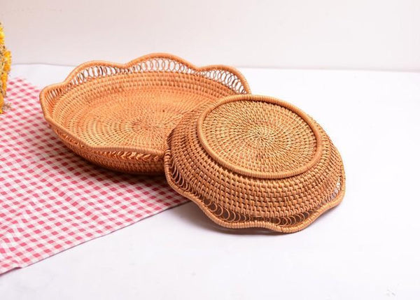 Rattan Storage Basket, Fruit Basket, Woven Round Storage Basket, Kitchen Storage Baskets, Storage Basket for Dining Room-Art Painting Canvas